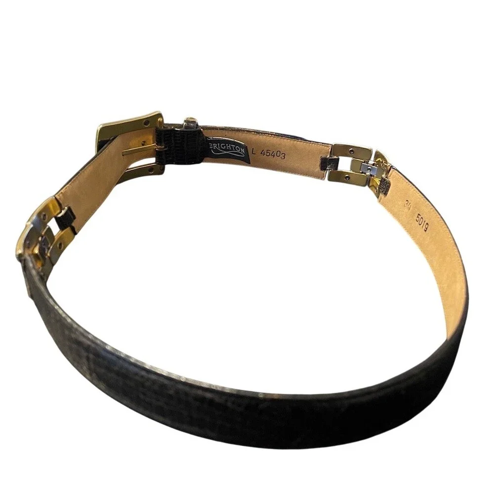 Brighton Belt Womens Brown Croc Embossed Gold Tone Buckle Size L 34-35 in